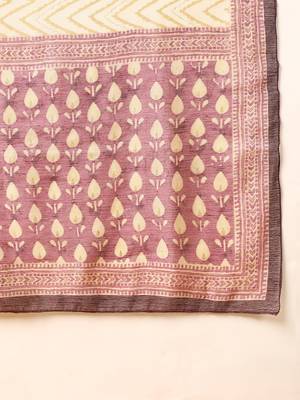 mauve color printed silk blend styles kurta trouser with dupatta 5