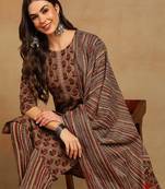 brown color printed pure cotton styles kurta trouser with dupatta