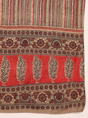 brown color printed pure cotton styles kurta trouser with dupatta 5