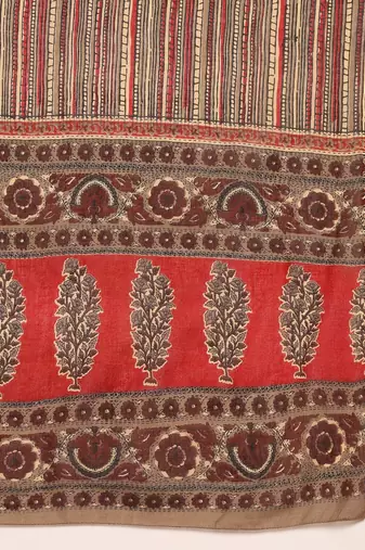 brown color printed pure cotton styles kurta trouser with dupatta