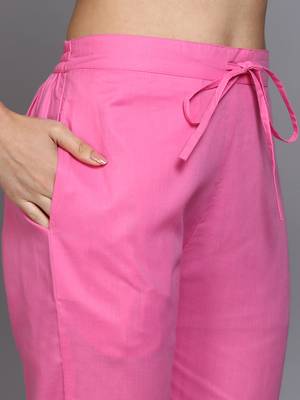 pink color printed pure cotton styles kurta trouser with dupatta 5