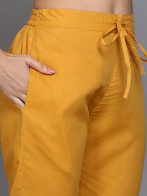 mustard color printed pure cotton styles kurta trouser with dupatta 5