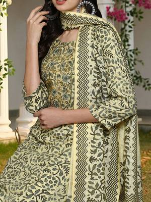 yellow color embroidered silk blend styles kurta trouser with dupatta 2