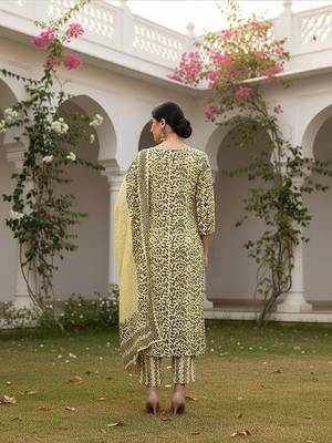 yellow color embroidered silk blend styles kurta trouser with dupatta 4