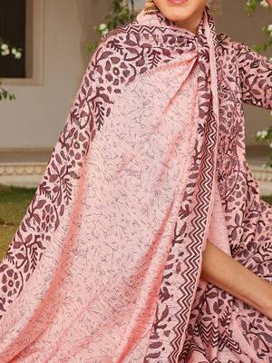 pink color printed silk blend styles kurta trouser with dupatta 2