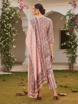 pink color printed silk blend styles kurta trouser with dupatta 4