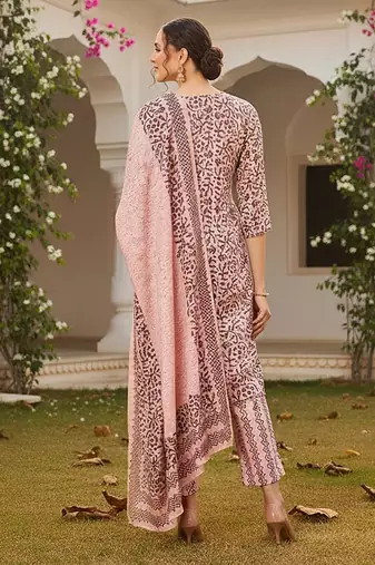 pink color printed silk blend styles kurta trouser with dupatta