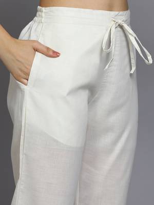 off white color embroidered pure cotton styles kurta trouser with dupatta 5