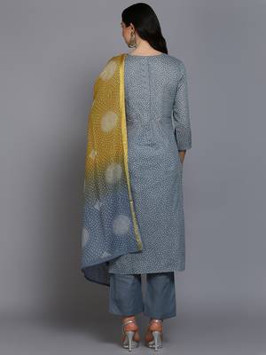 grey color embroidered pure cotton styles kurta trouser with dupatta 4