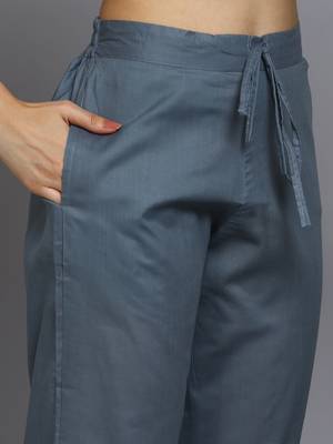 grey color embroidered pure cotton styles kurta trouser with dupatta 5
