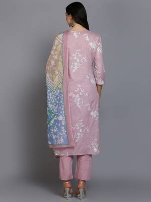pink color printed cotton blend styles kurta trouser with dupatta 4