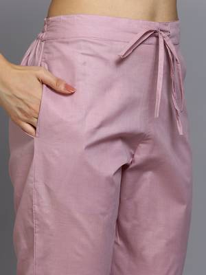 pink color printed cotton blend styles kurta trouser with dupatta 5