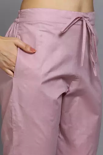 pink color printed cotton blend styles kurta trouser with dupatta