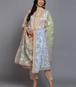nude color printed cotton blend styles kurta trouser with dupatta