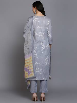 grey color printed cotton blend styles kurta trouser with dupatta 4