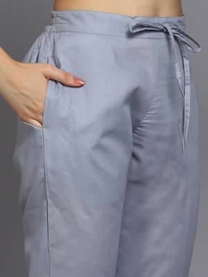 grey color printed cotton blend styles kurta trouser with dupatta 5