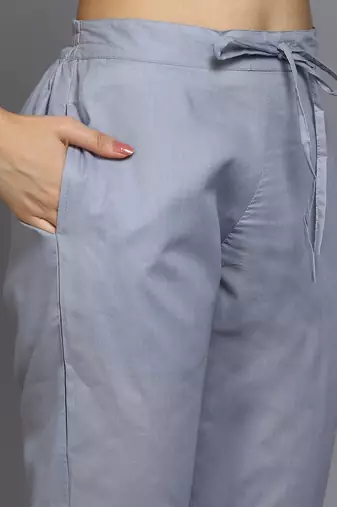 grey color printed cotton blend styles kurta trouser with dupatta