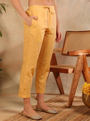 yellow color embroidered cotton blend styles kurta trouser with dupatta 5