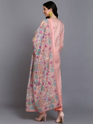 peach color printed pure cotton styles kurta trouser with dupatta 4