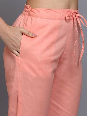 peach color printed pure cotton styles kurta trouser with dupatta 5