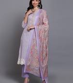 lavender color printed rayon styles kurta trouser with dupatta