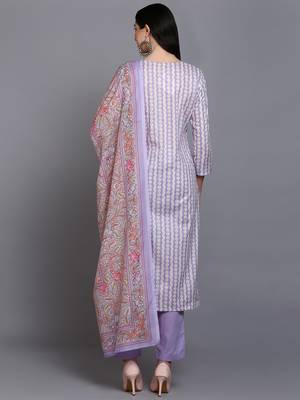 lavender color printed rayon styles kurta trouser with dupatta 4