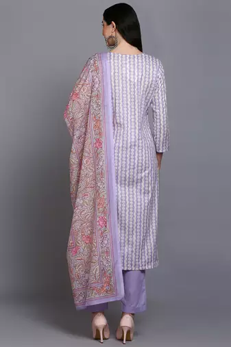 lavender color printed rayon styles kurta trouser with dupatta