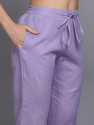 lavender color printed rayon styles kurta trouser with dupatta 5