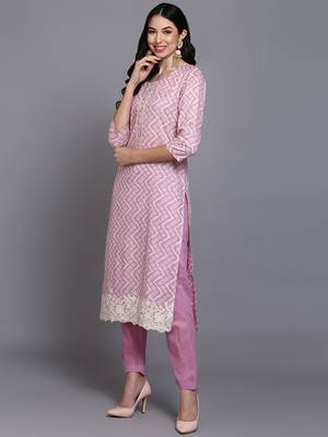 pink color printed rayon styles kurta trouser with dupatta 3