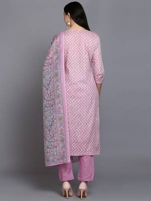 pink color printed rayon styles kurta trouser with dupatta 4