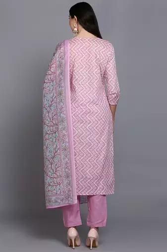 pink color printed rayon styles kurta trouser with dupatta