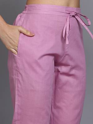 pink color printed rayon styles kurta trouser with dupatta 5