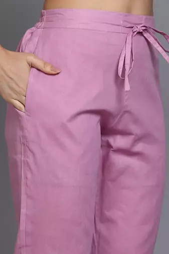 pink color printed rayon styles kurta trouser with dupatta