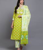 green color embroidered pure cotton styles kurta trouser with dupatta