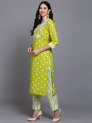 green color embroidered pure cotton styles kurta trouser with dupatta 3