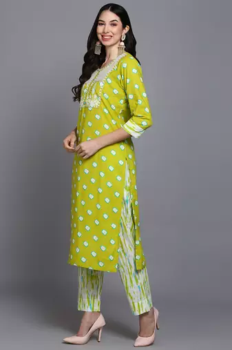 green color embroidered pure cotton styles kurta trouser with dupatta