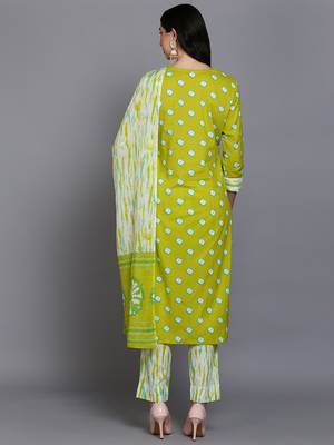 green color embroidered pure cotton styles kurta trouser with dupatta 4
