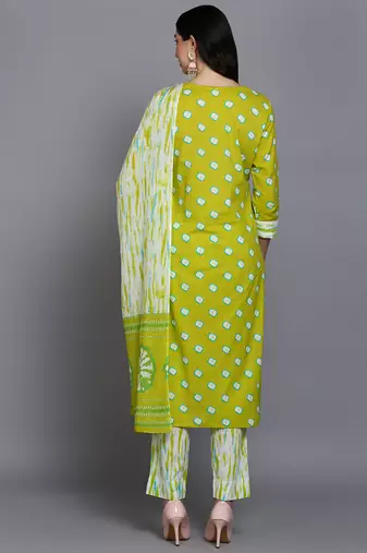 green color embroidered pure cotton styles kurta trouser with dupatta