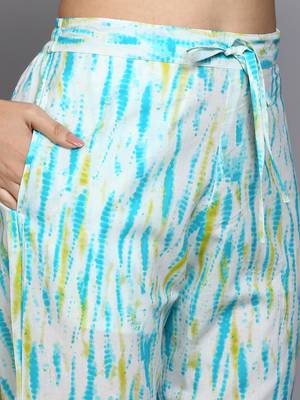 blue color embroidered pure cotton styles kurta trouser with dupatta 5