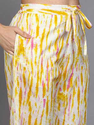 yellow color embroidered pure cotton styles kurta trouser with dupatta 5