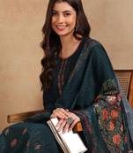 green color embroidered silk blend styles kurta trouser with dupatta