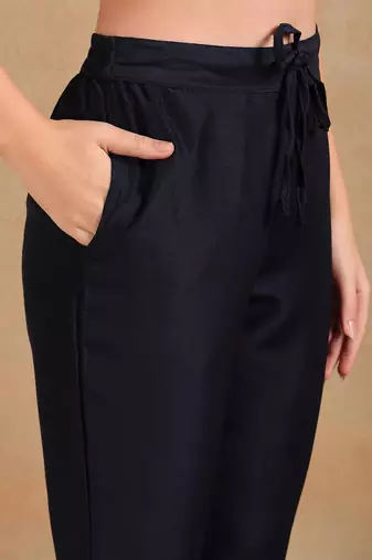 navy blue color embroidered silk blend styles kurta trouser with dupatta