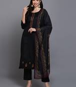 black color embroidered silk blend styles kurta trouser with dupatta