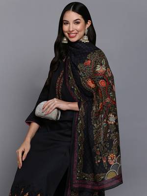 black color embroidered silk blend styles kurta trouser with dupatta 2