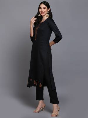 black color embroidered silk blend styles kurta trouser with dupatta 3