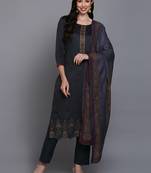 black color embroidered silk blend styles kurta trouser with dupatta