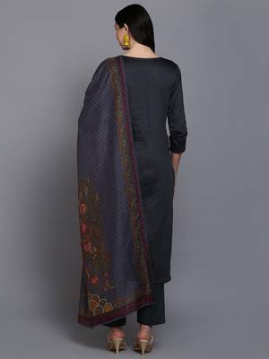 black color embroidered silk blend styles kurta trouser with dupatta 4