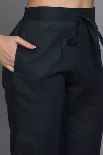 black color embroidered silk blend styles kurta trouser with dupatta