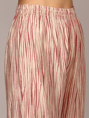 beige color printed silk blend styles kurta trouser with dupatta 5