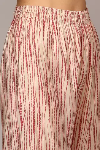 beige color printed silk blend styles kurta trouser with dupatta